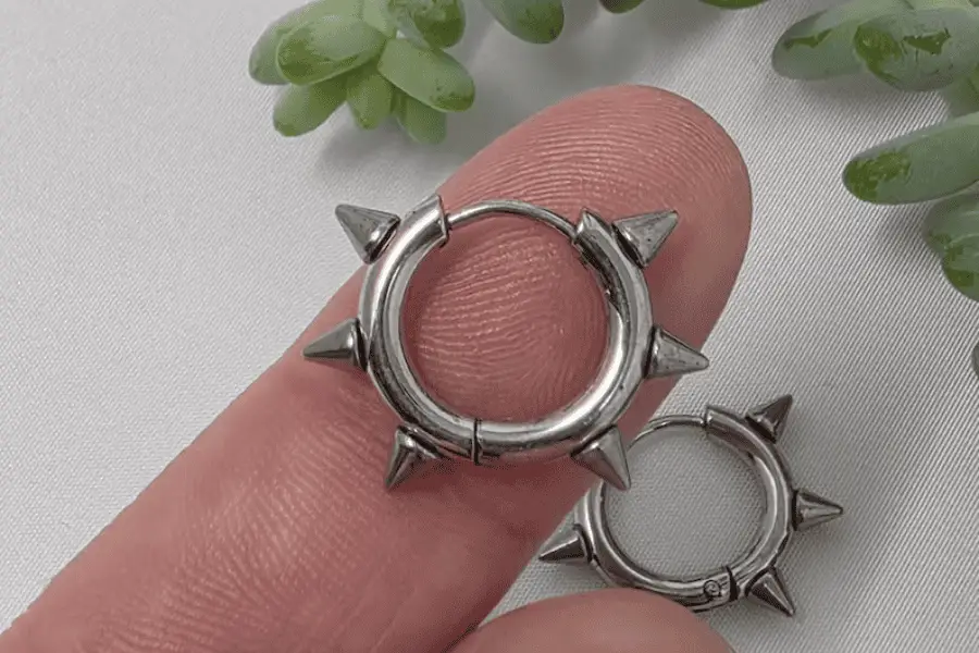 Goth Spiked Huggie Earrings Pair_ Hypoallergenic Stainless Steel Punk Hoops
