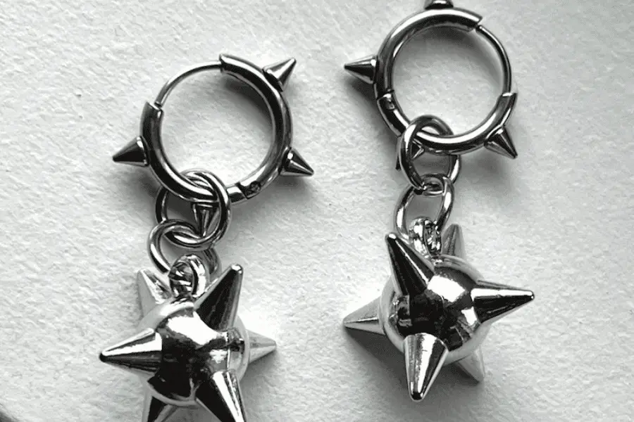 Goth Spiked Huggie Earrings_ Stainless Steel Morning Star, Punk Jewelry