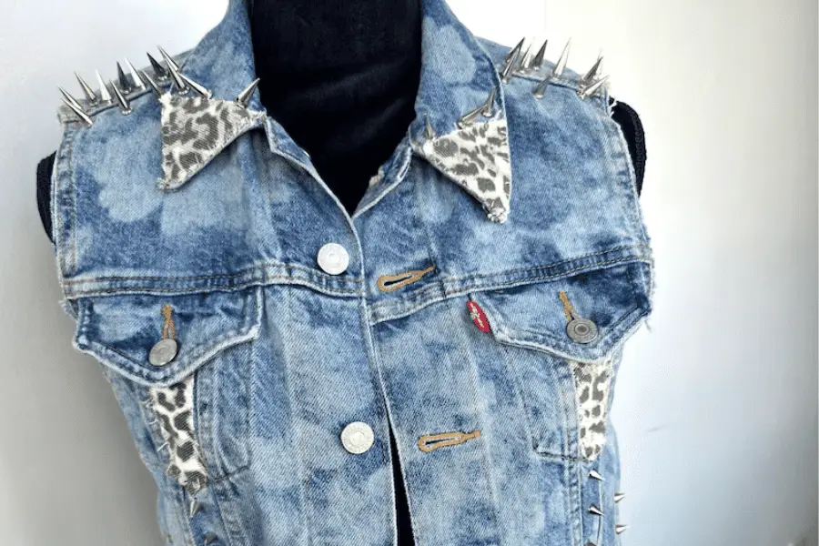 Upcycled Levis Vest studded with leopard print